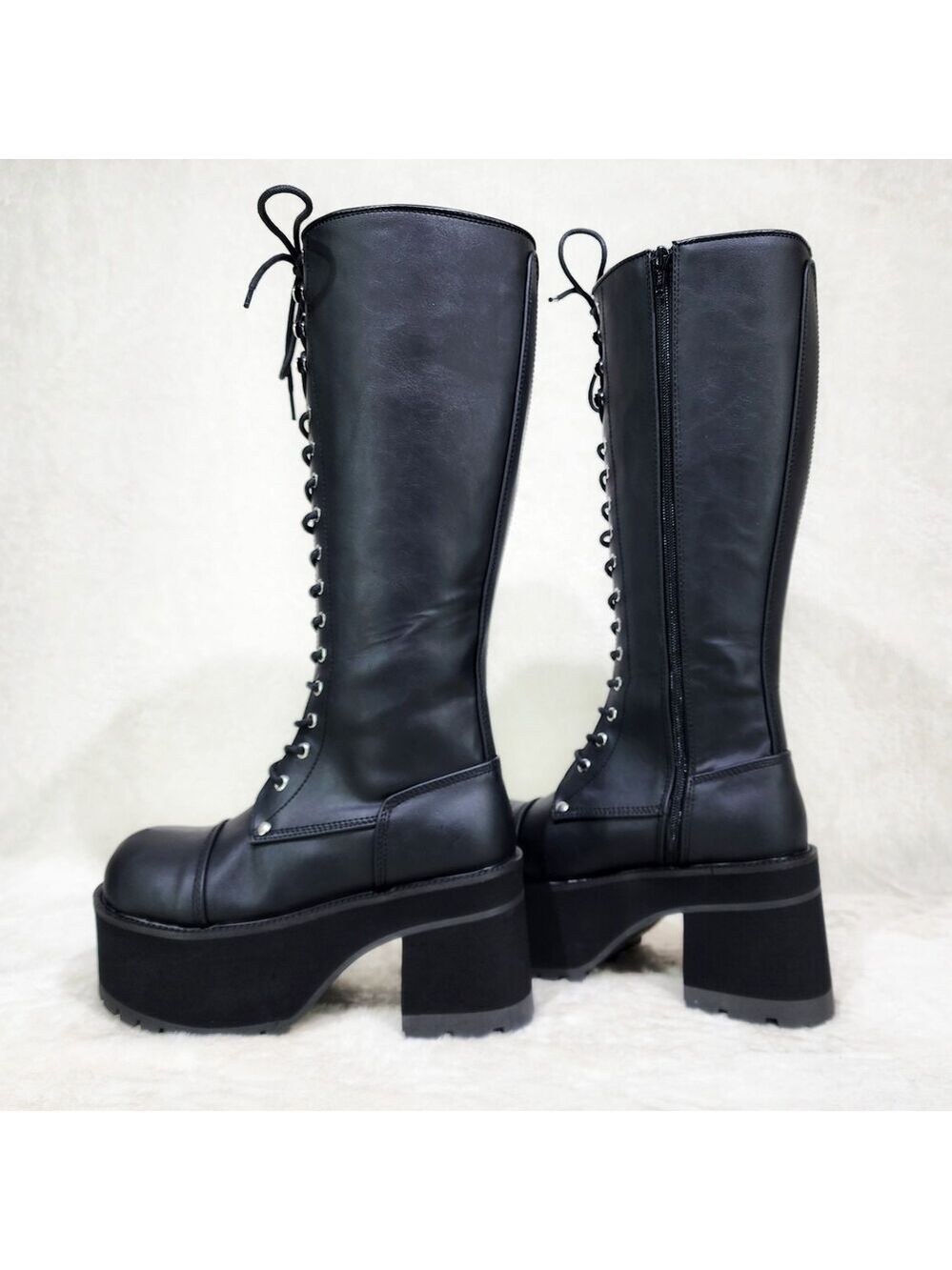 NIB DEMONIA Ranger Goth Lumberjack Biker Mens Platform Knee Boots VEGAN Leather